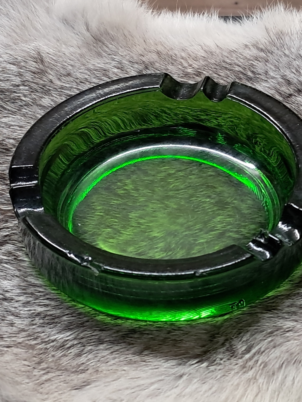 Green Vintage Viking Glass Ashtray
